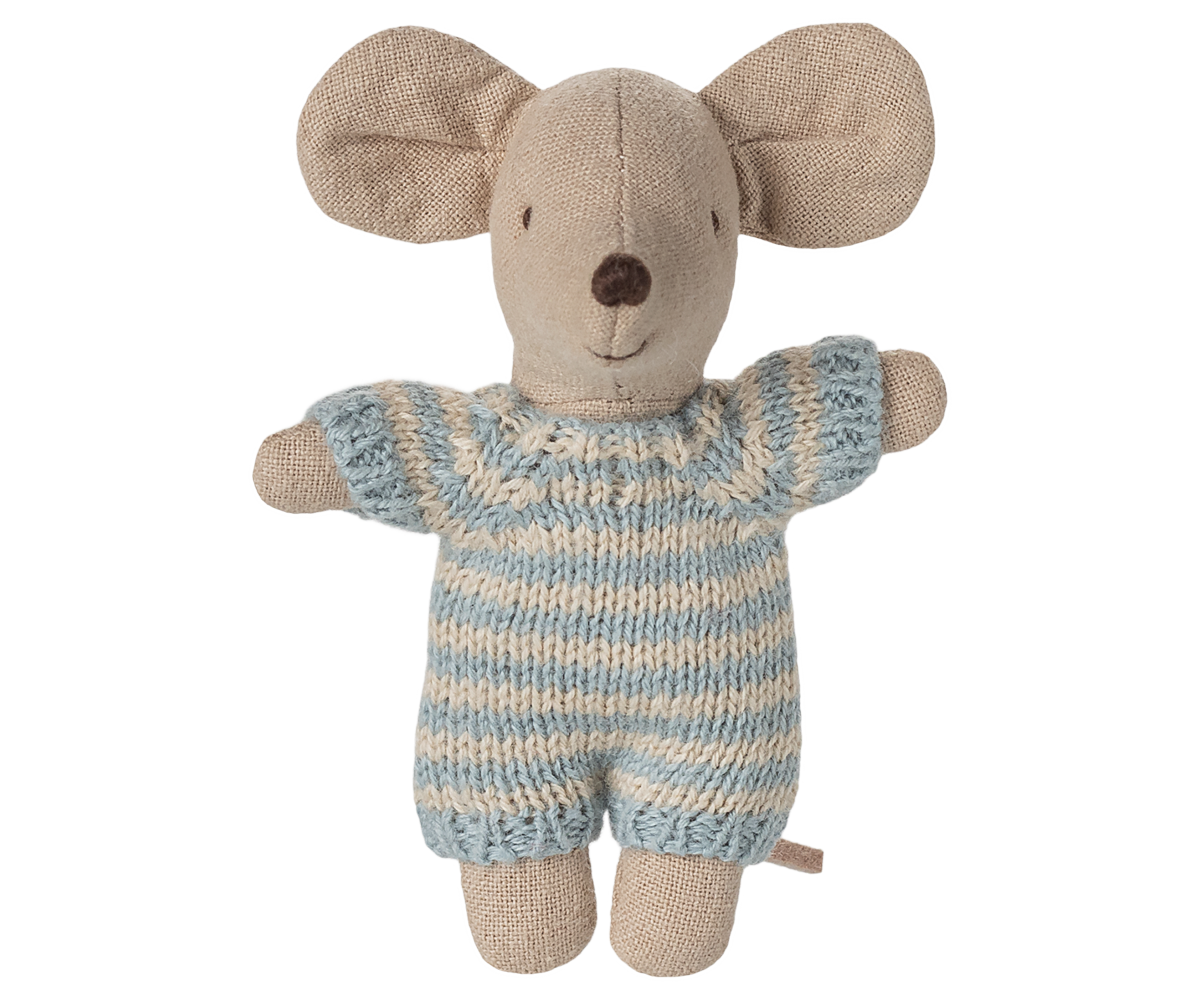 Maileg Baby Mouse in Carry Cot – Blue