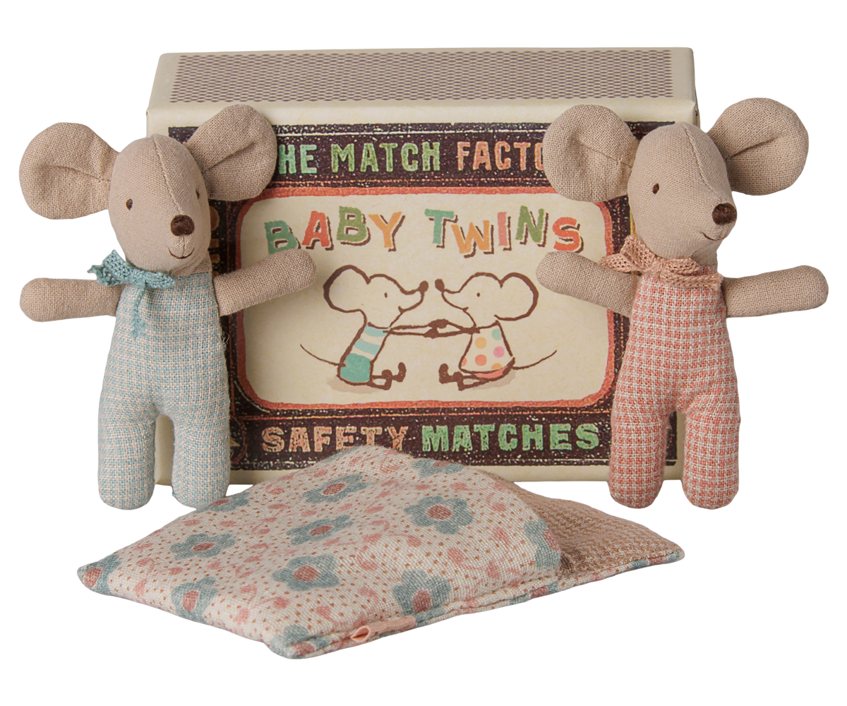 Maileg Twins, Baby Mice in Matchbox – Checker