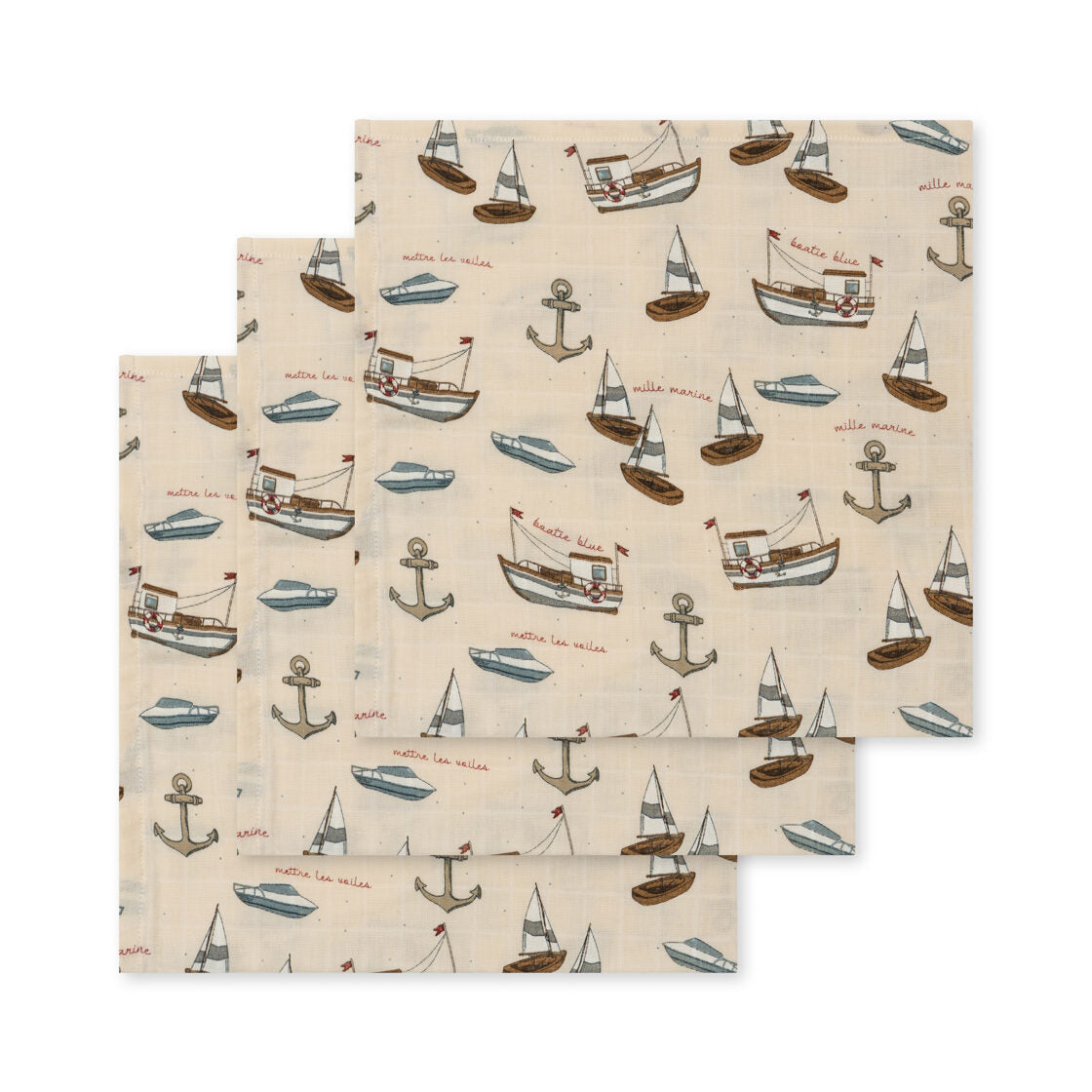 3-pack muslin cloths GOTS : SAIL AWAY