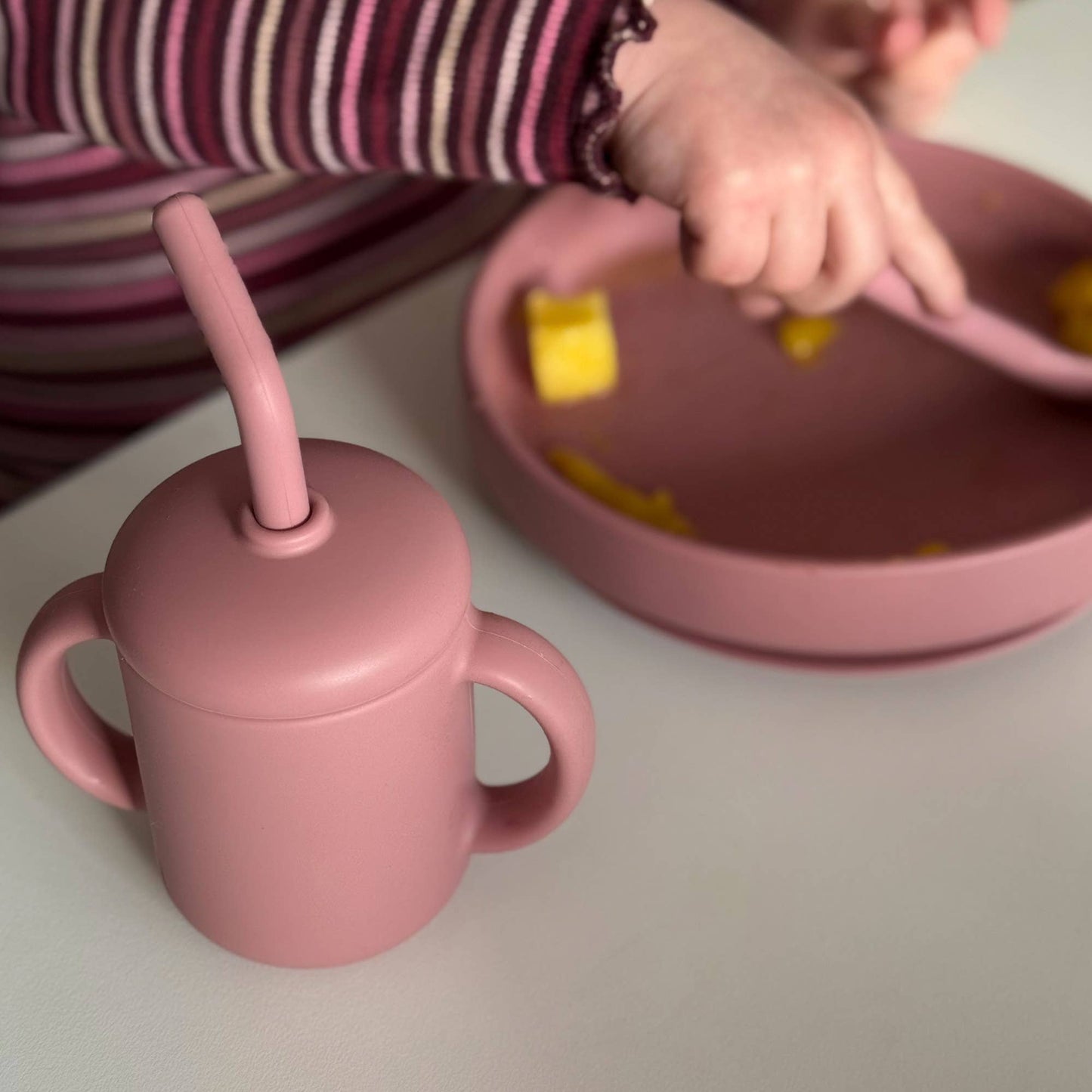 Silicone Cup with Straw Dusty Rose