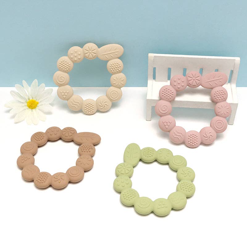 Silicone teething ring with Leaf textures - Soft pink