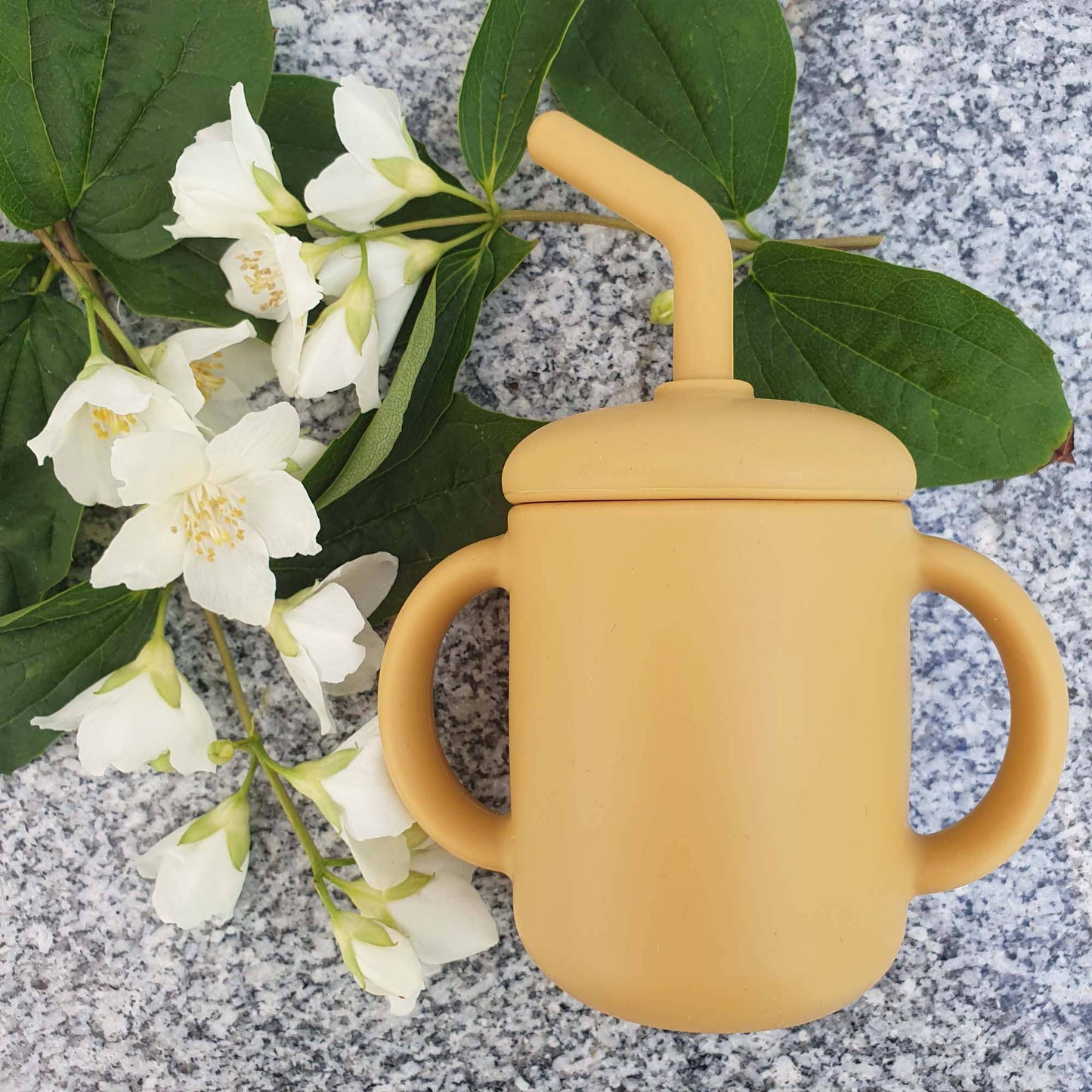 Silicone Cup with Straw Ochre