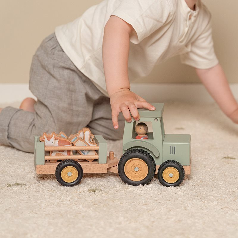 Little Dutch wooden tractor with trailer FSC