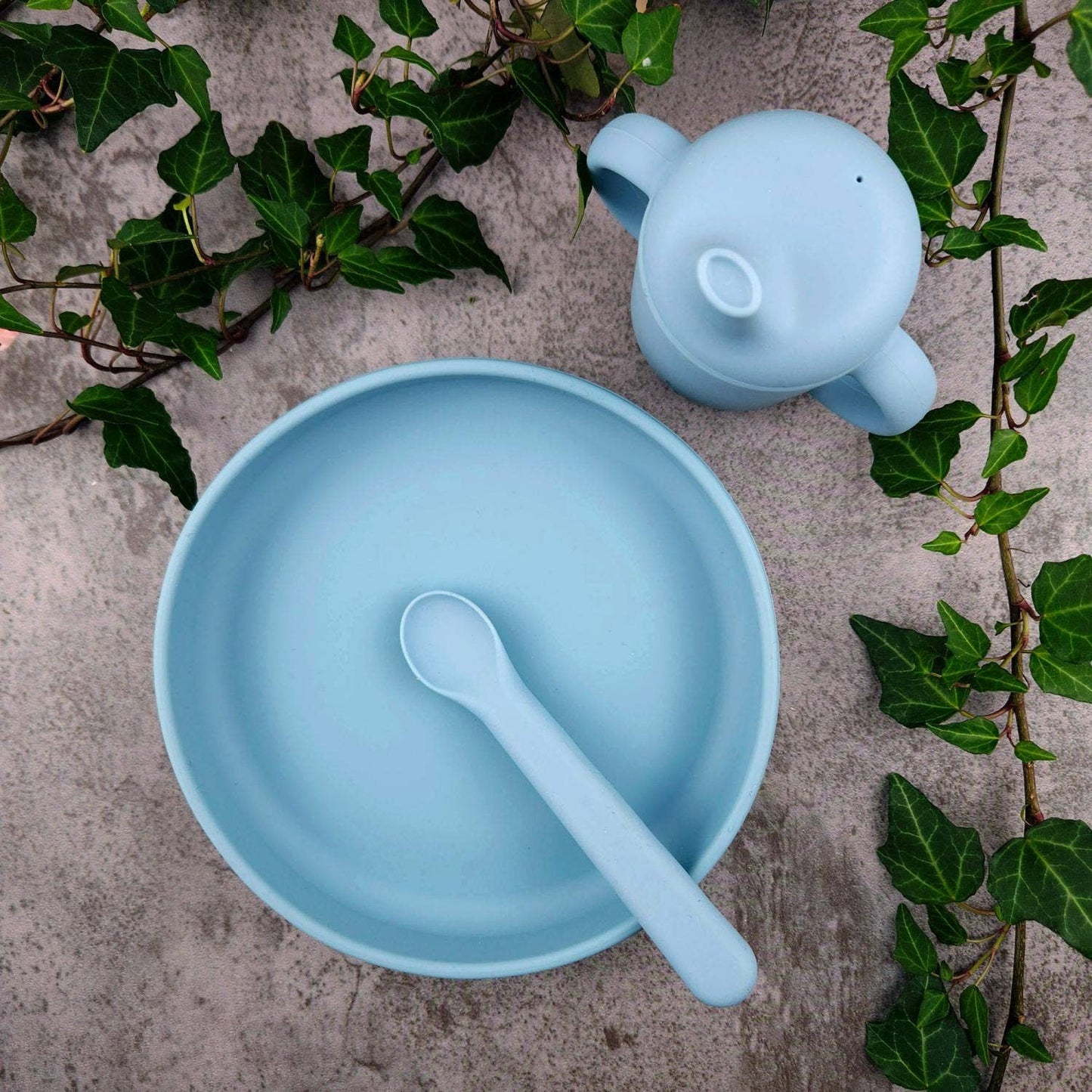 Plate and Spoon Silicone Stone Blue