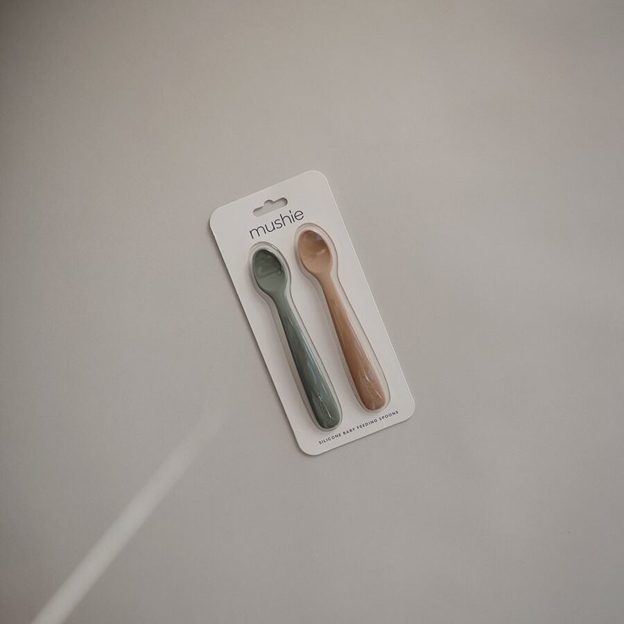 Mushie Silicone Feeding Spoons - Cambridge Blue/Shifting Sand
