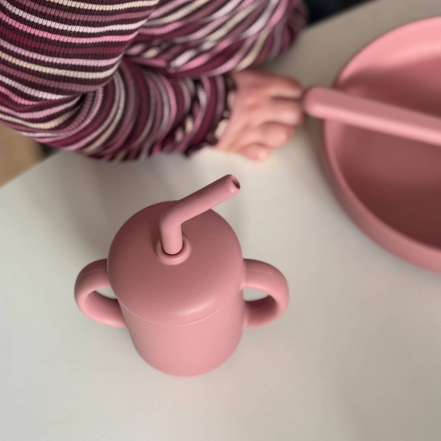 Silicone Cup with Straw Dusty Rose