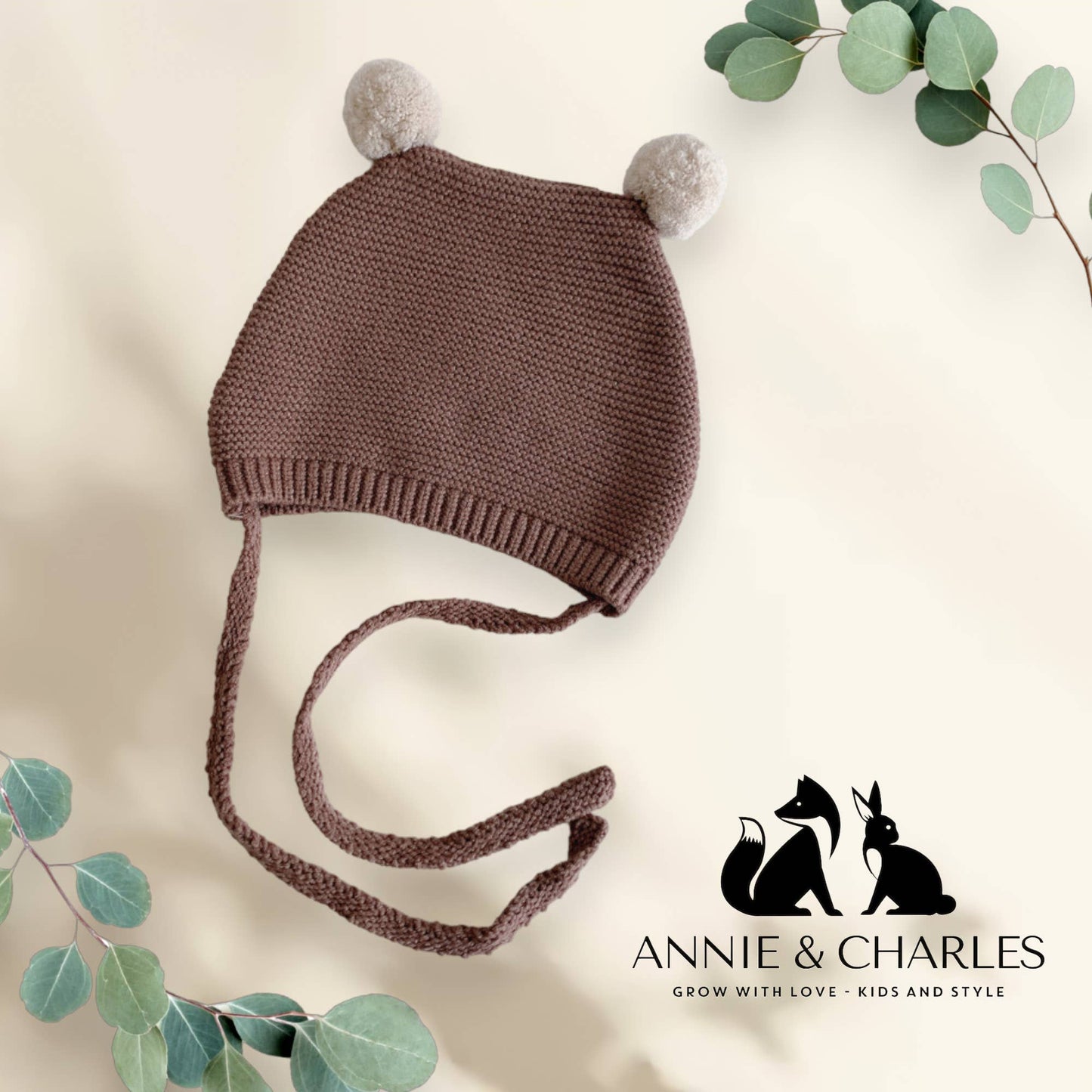 Annie & Charles® baby tie hat: Brown 6-18months