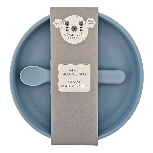 Plate and Spoon Silicone Stone Blue