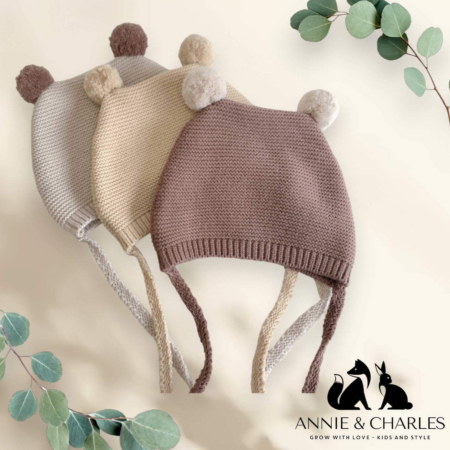 Annie & Charles® baby tie hat: Brown 6-18months