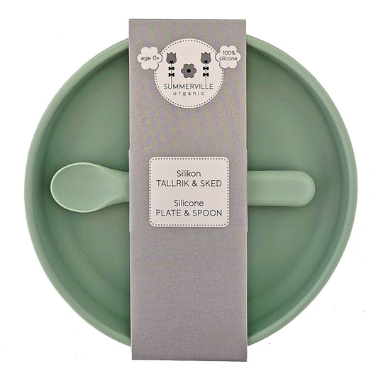 Plate and Spoon Silicone Cameo Green