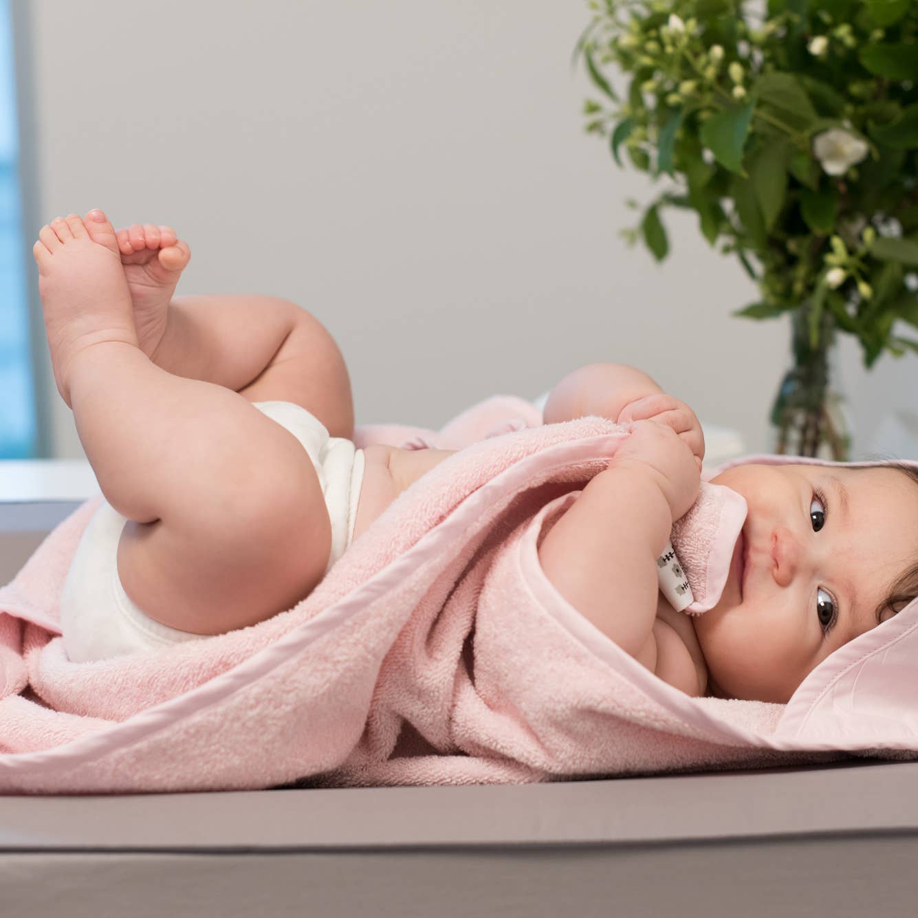 Organic Hooded Baby Towel Rabbit Pink