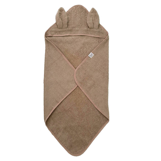 Organic Hooded Baby Towel Rabbit Warm Taupe