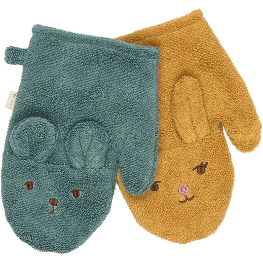 BATH MITTS - 2 PACK - BEAR AND BUNNY wood trush