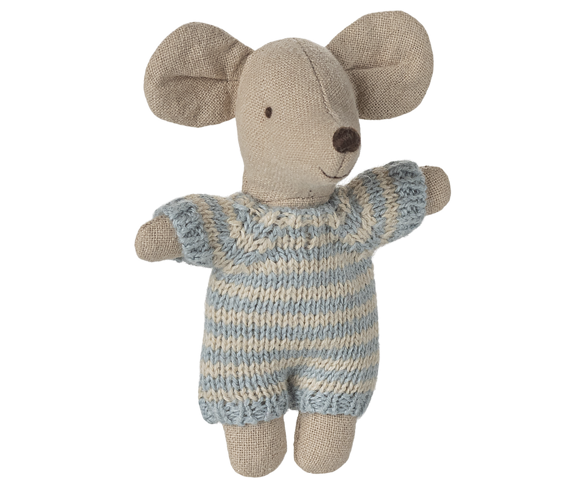 Maileg Baby Mouse in Carry Cot – Blue