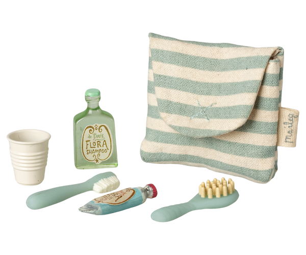 Maileg zobu tīrīšanas komplekts somiņā pelēm – Blue Stripe