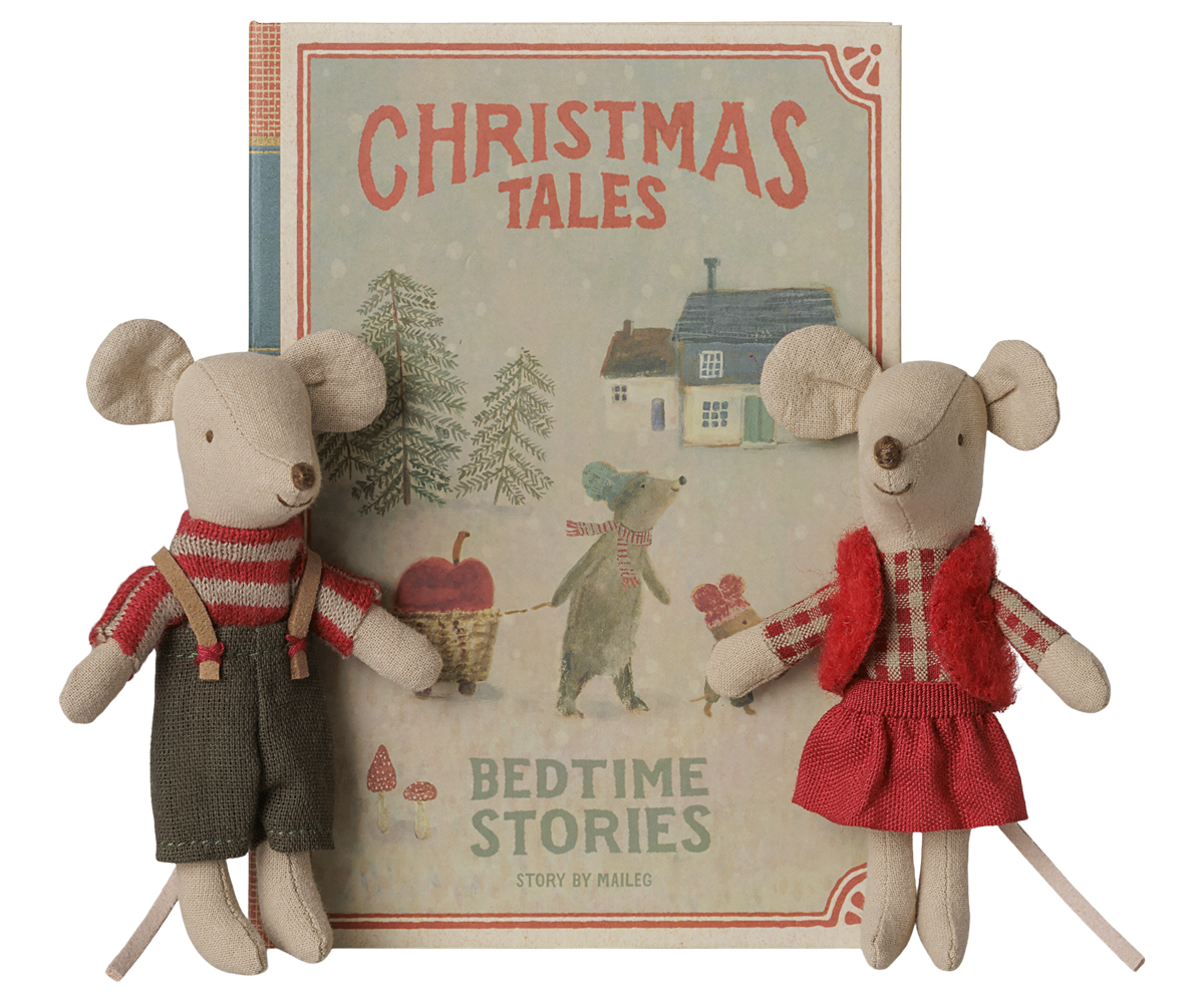 Maileg Christmas Twin Mice, Little Sister and Brother in Book