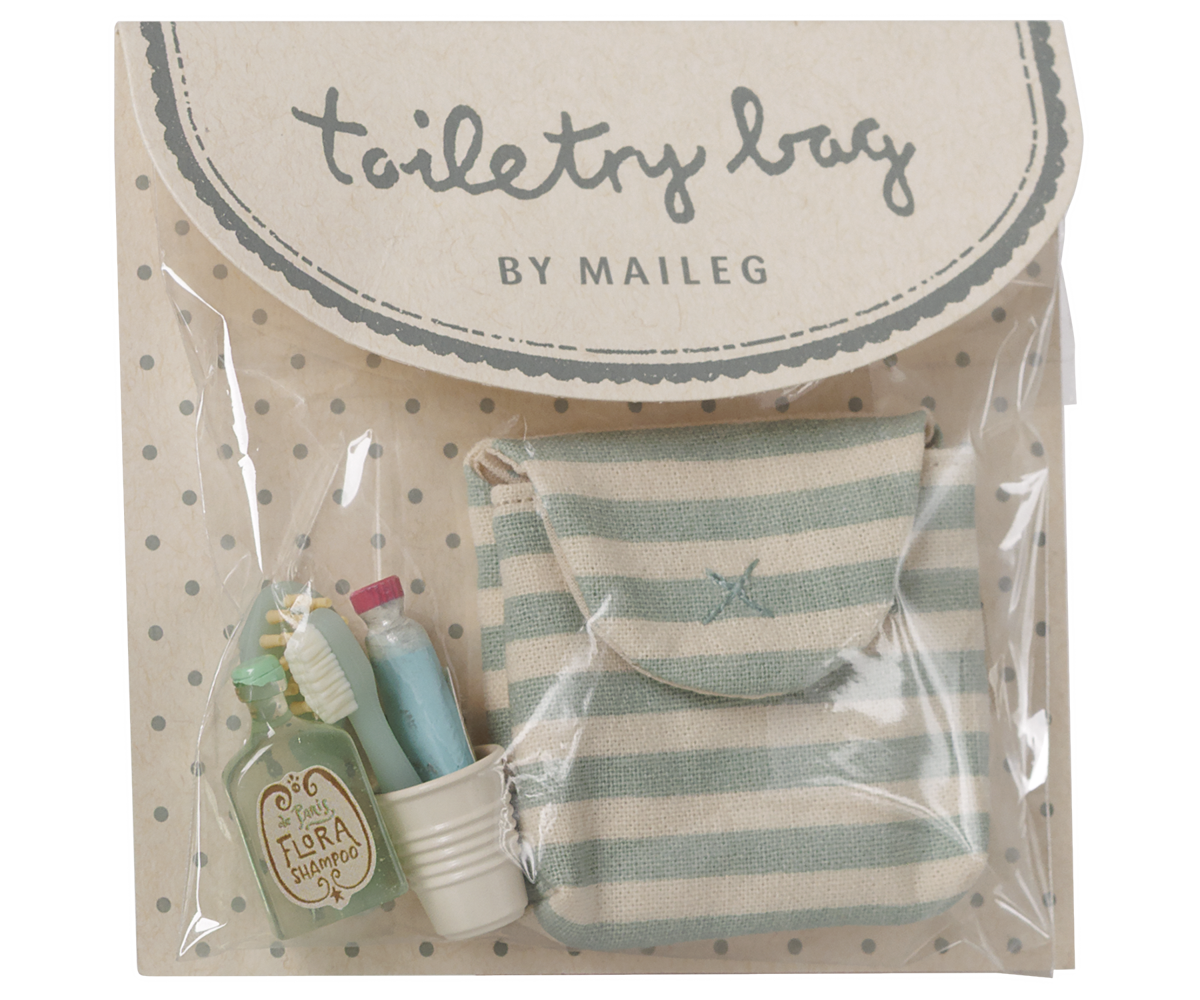 Maileg Toothbrush Set in Bag, Mouse – Blue Stripe