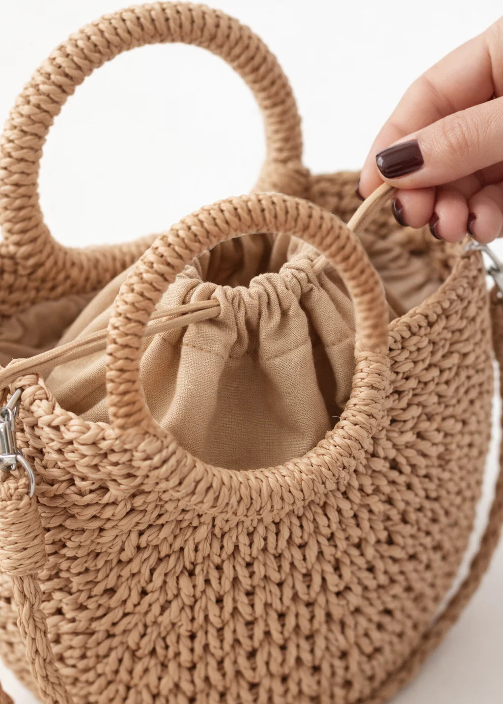 Mrs Ertha Mini Straw Bag - Neutral Dots