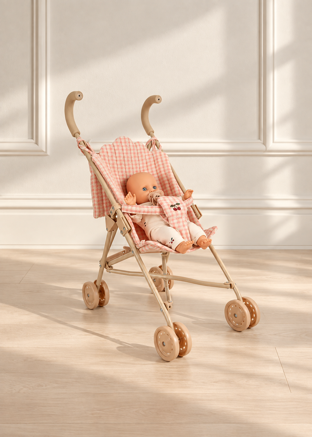 Konges Slojd Poppy doll stroller with doll set - pink check
