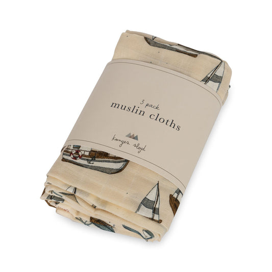 3-pack muslin cloths GOTS : SAIL AWAY