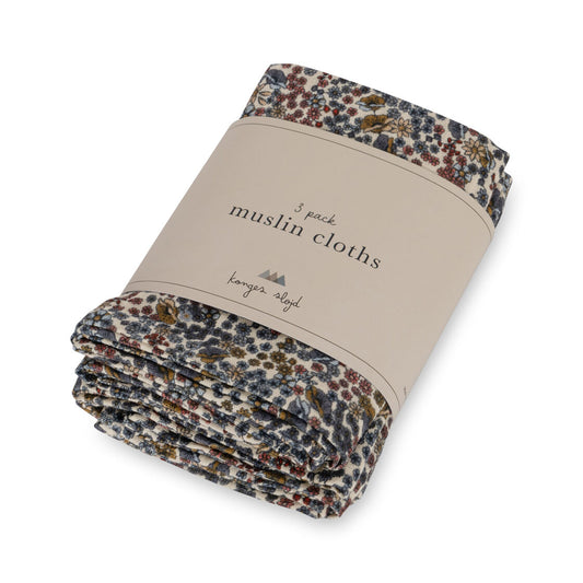 3 pack MUSLIN Cloths GOTS : VIVI FLEUR