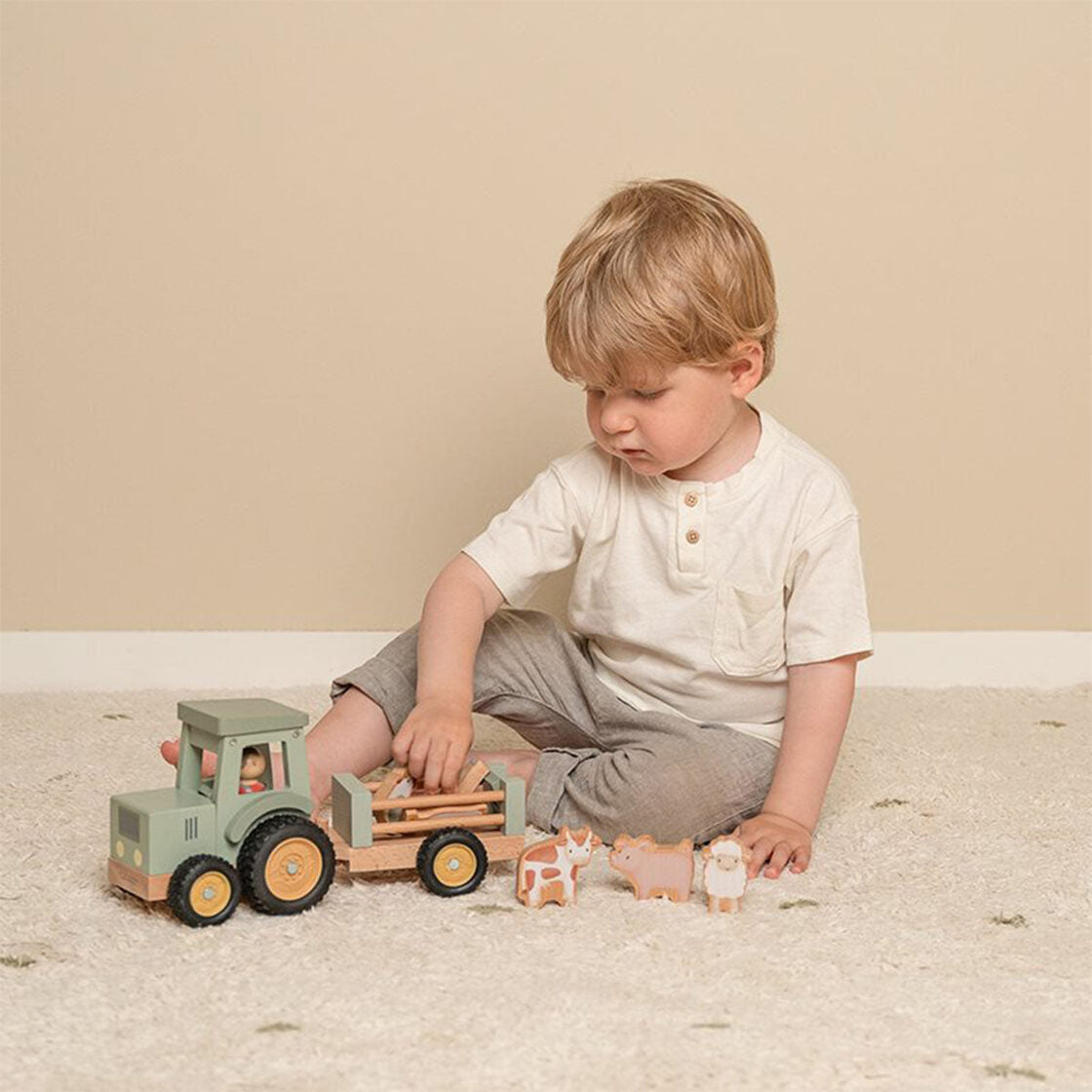 Little Dutch wooden tractor with trailer FSC