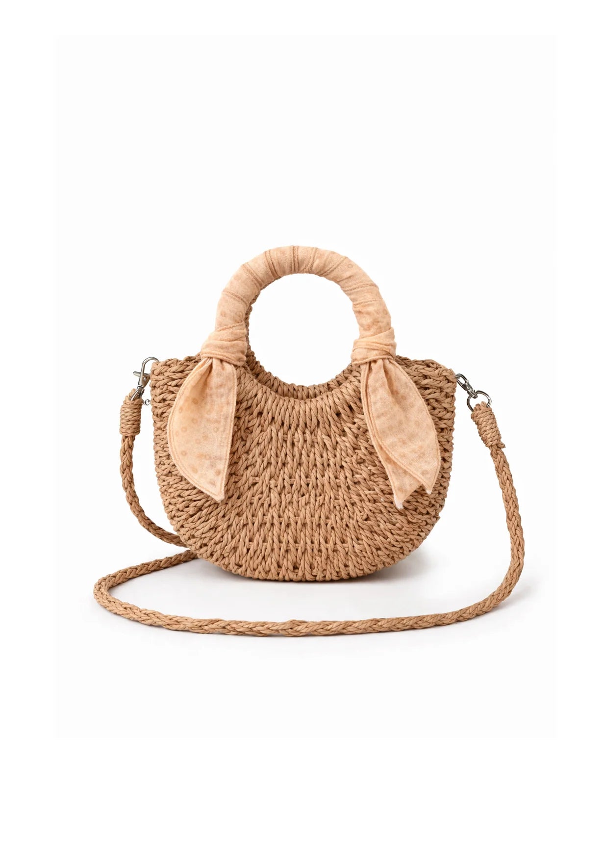 Mrs Ertha Mini Straw Bag - Neutral Dots