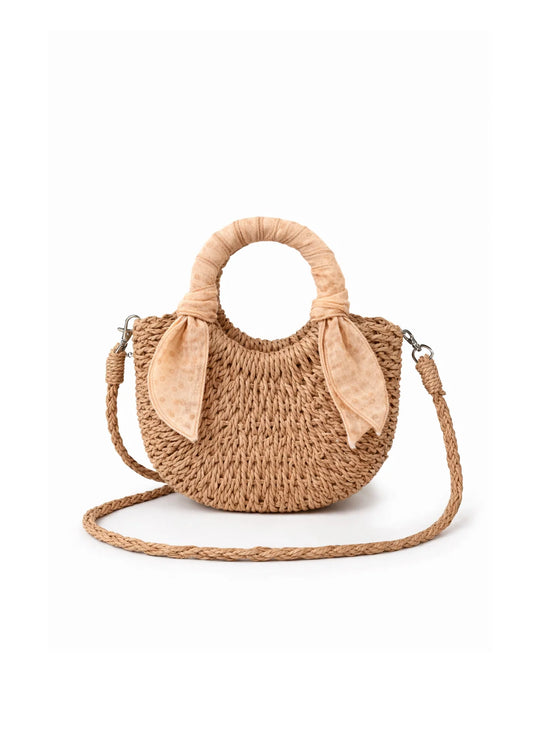 Mrs Ertha Mini Straw Bag - Neutral Dots