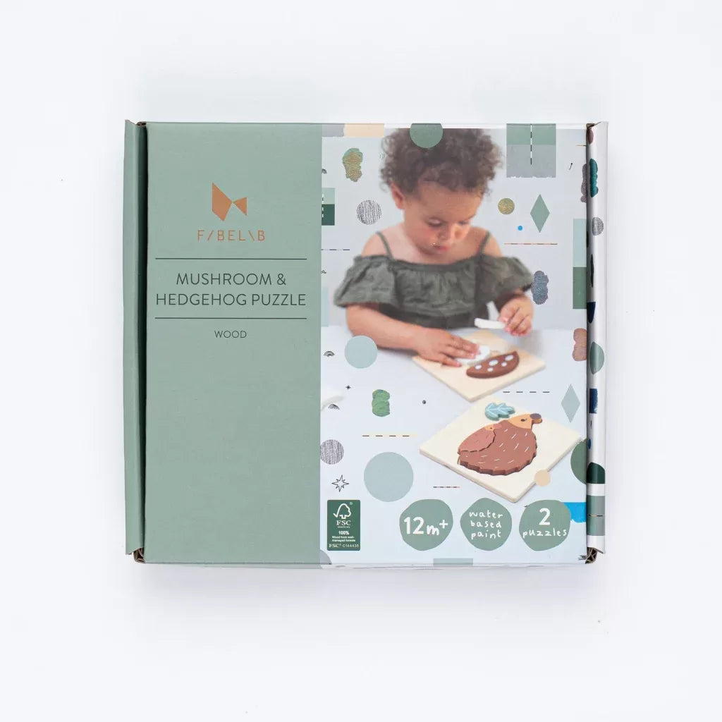Fabelab Mushroom & Hedgehog Puzzle 2 pack - Wood