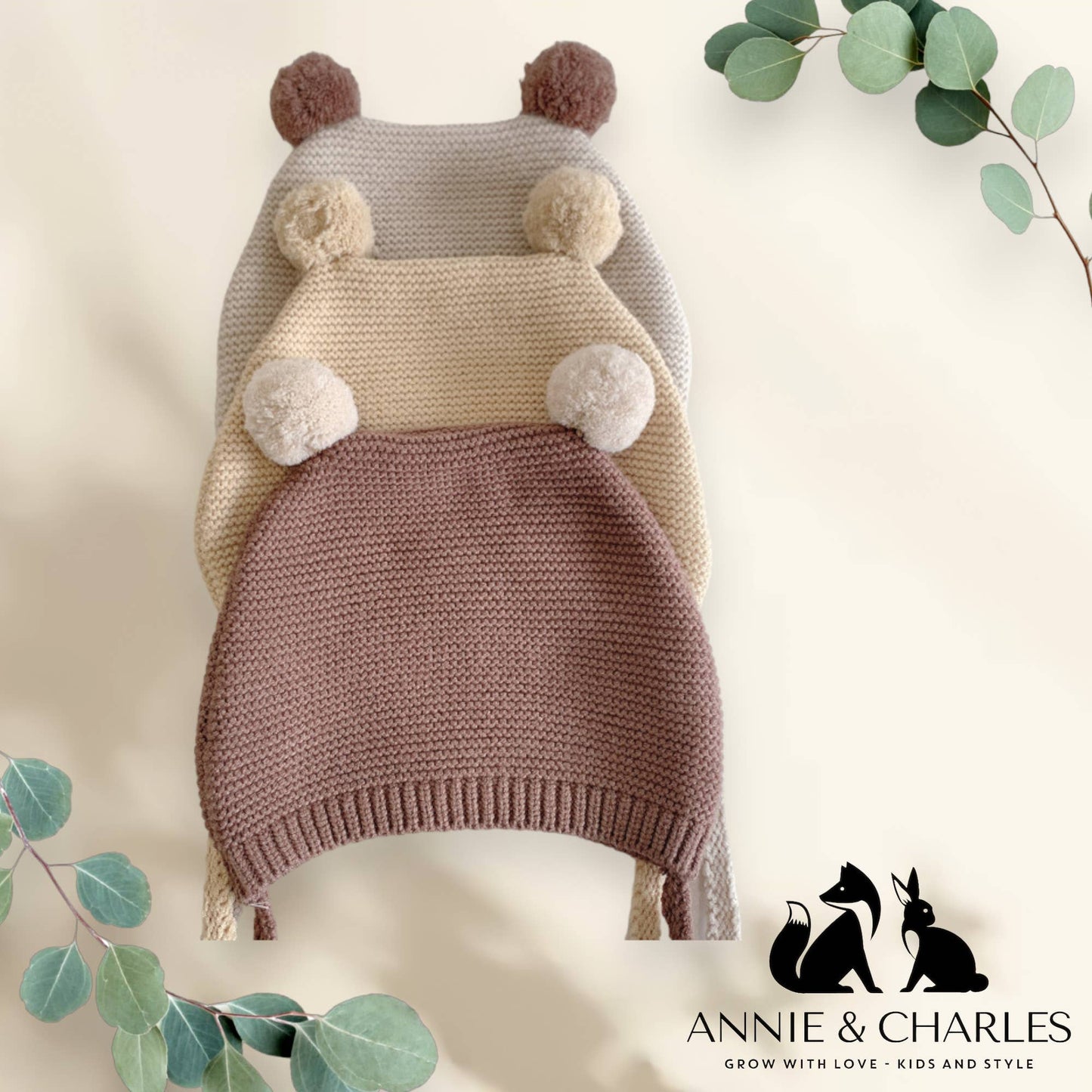 Annie & Charles® baby tie hat: Brown 6-18months