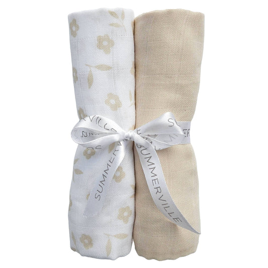Organic Baby Muslin Blankets 2-pack Petal Sandshell