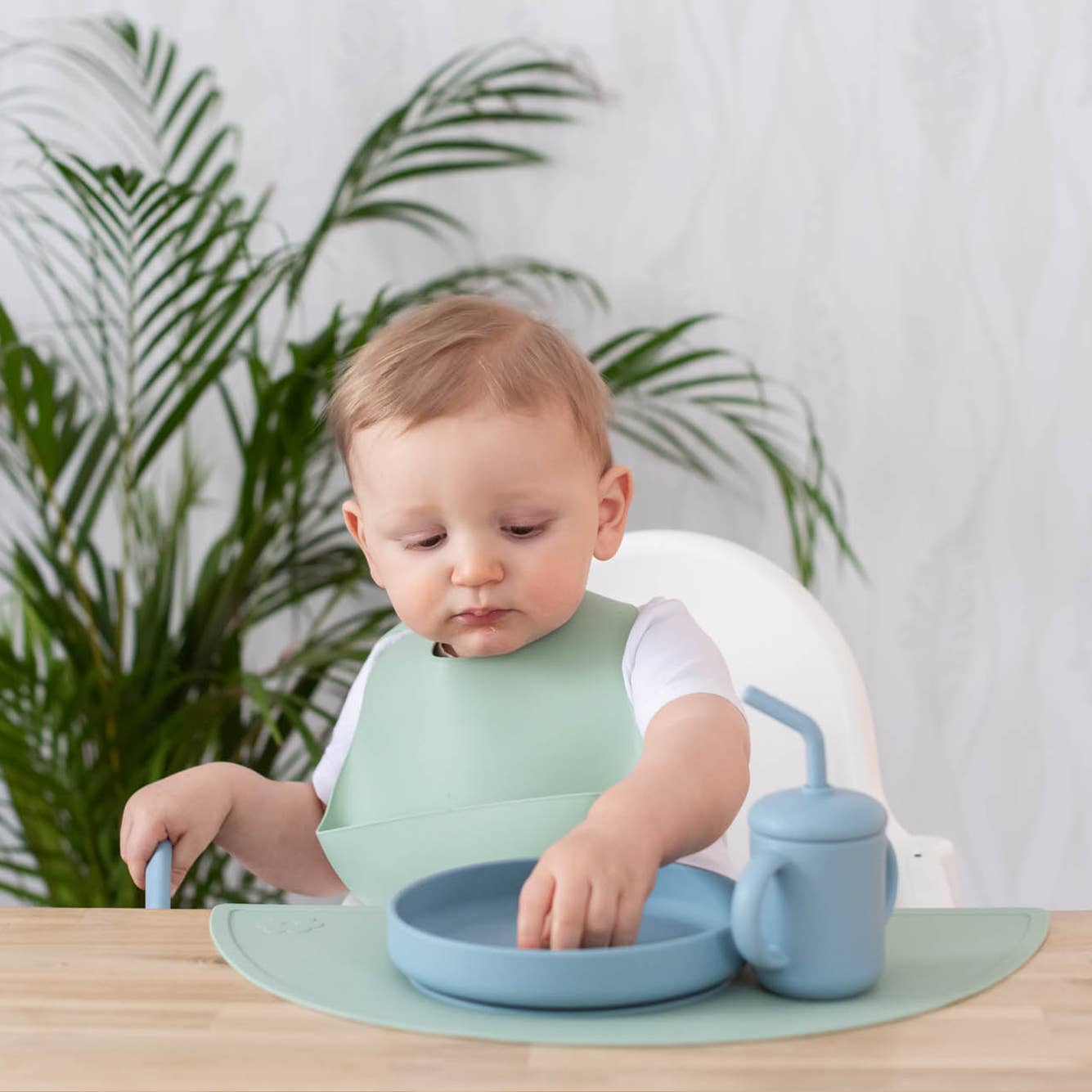 Plate and Spoon Silicone Stone Blue
