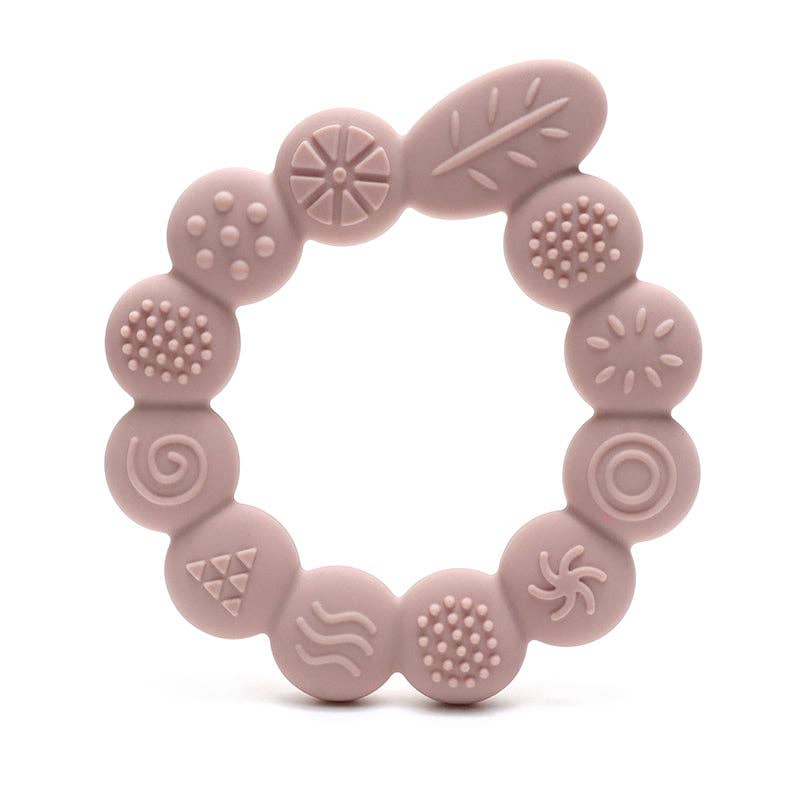 Silicone teething ring with Leaf textures - Soft pink