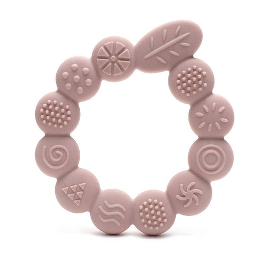 Silicone teething ring with Leaf textures - Soft pink