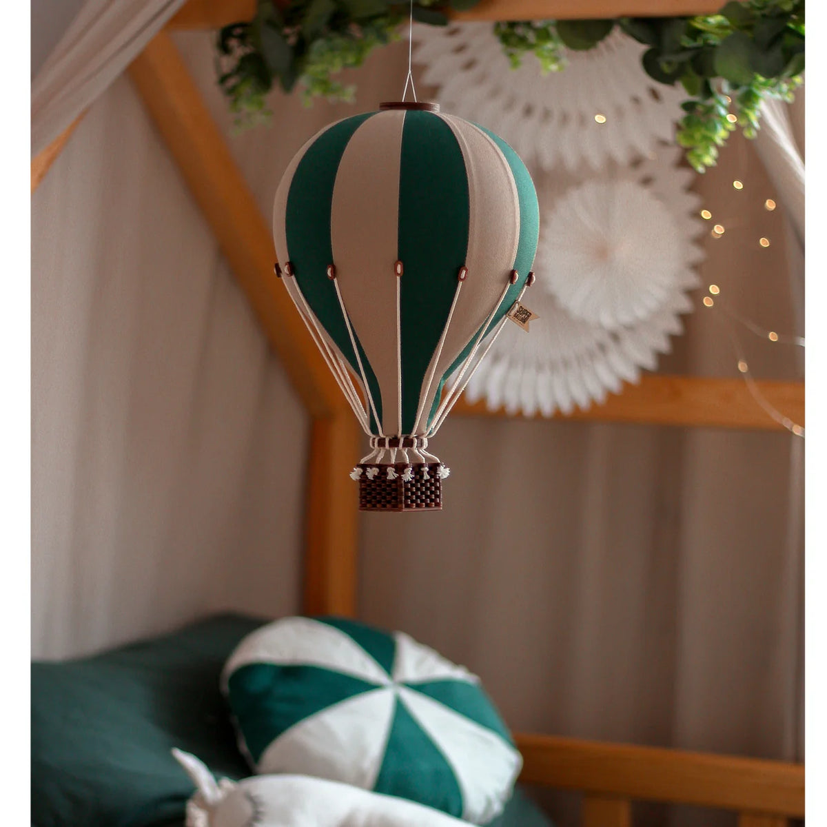 Decorative Hot Air Balloon - Deep green, beige