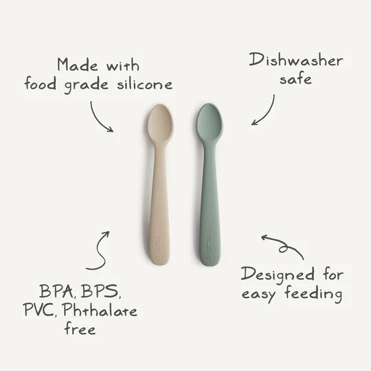 Mushie Silicone Feeding Spoons - Cambridge Blue/Shifting Sand